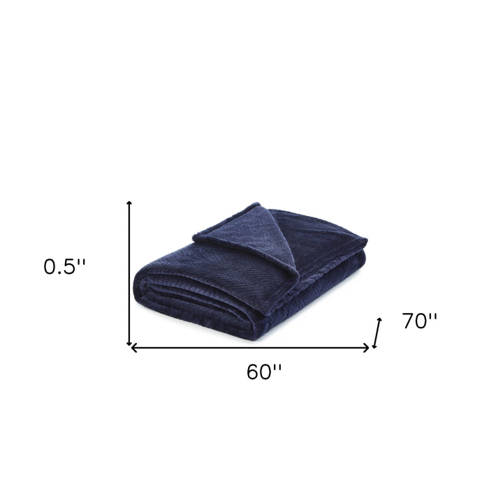 Navy Blue Knitted PolYester Solid Color Plush Throw Blanket