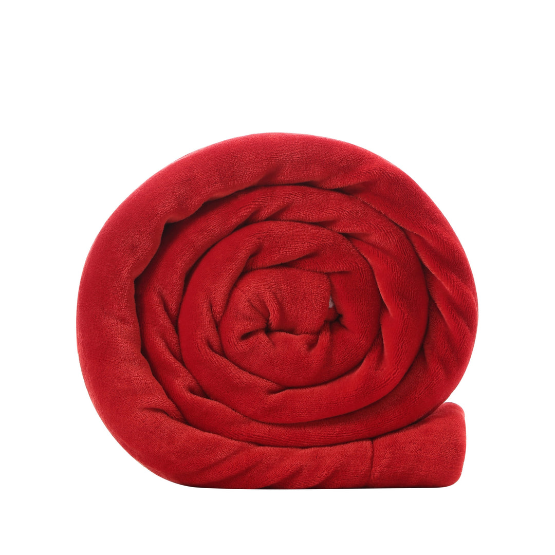 Red Knitted PolYester Solid Color Plush Queen Blanket