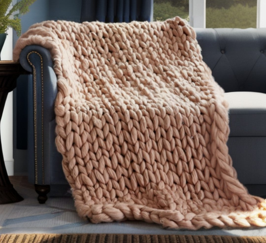 Blush Knitted Polyester Solid Color Throw Blanket