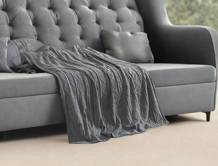 Light Gray Knitted Acrylic Solid Color Throw Blanket