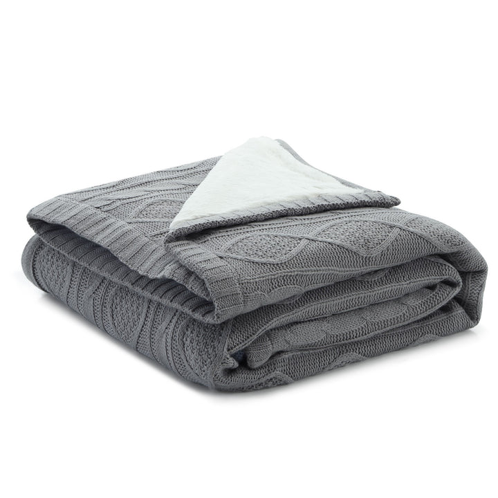 Light Gray Knitted Acrylic Solid Color Throw Blanket