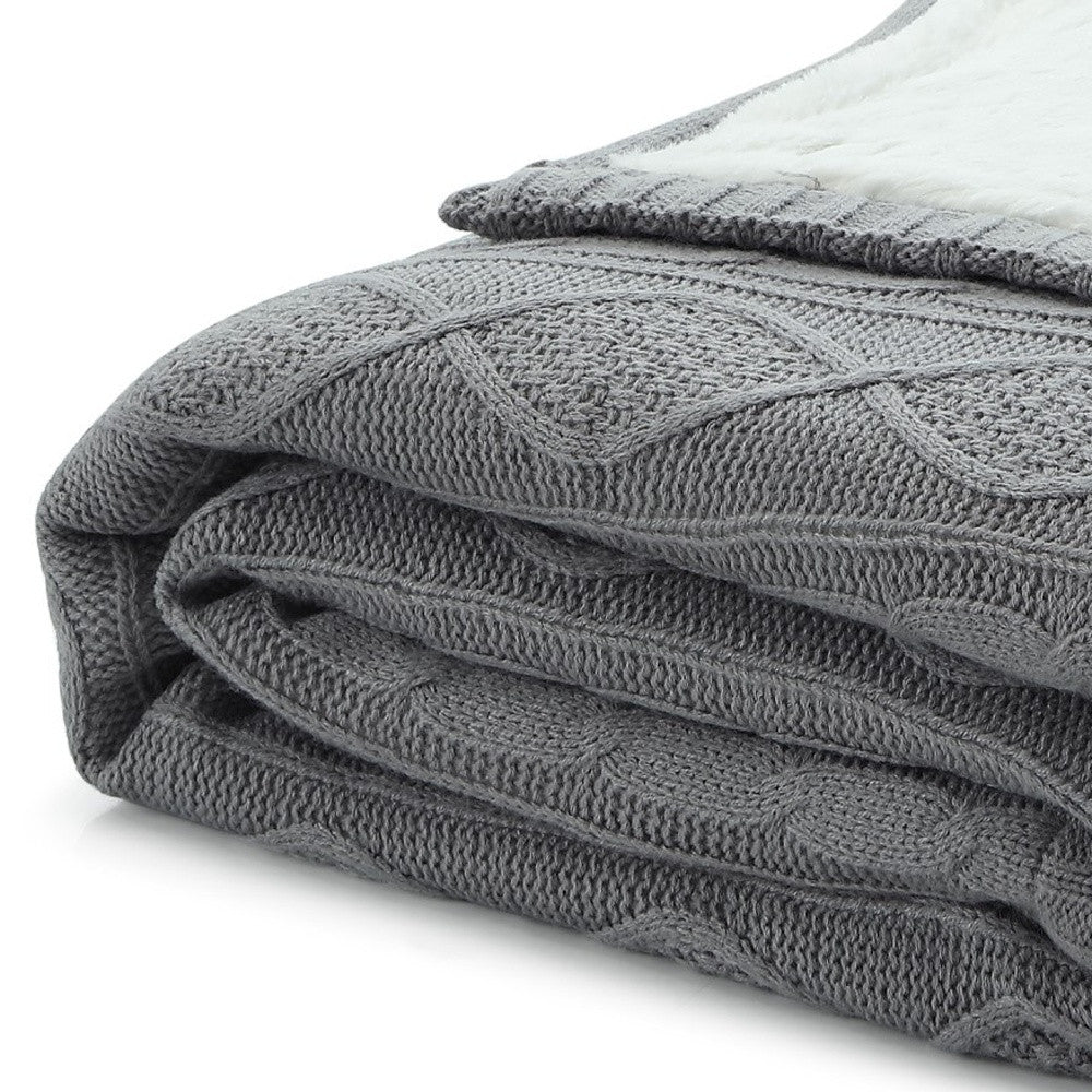 Light Gray Knitted Acrylic Solid Color Throw Blanket