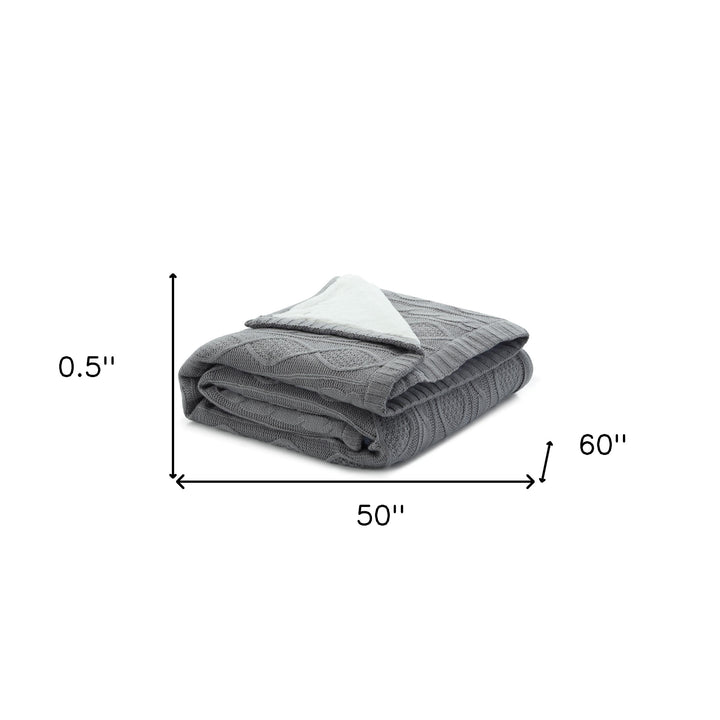 Light Gray Knitted Acrylic Solid Color Throw Blanket