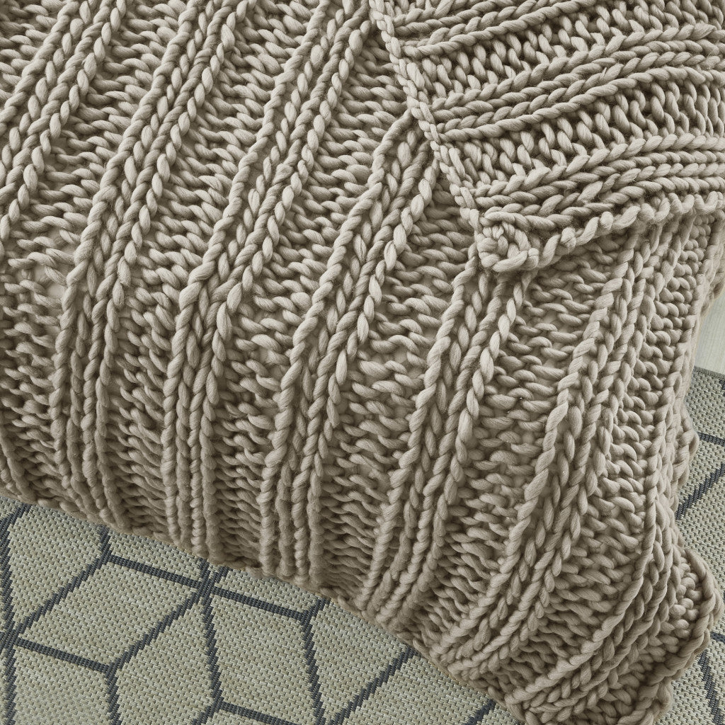 Taupe Knitted Polyester Solid Color Throw Blanket