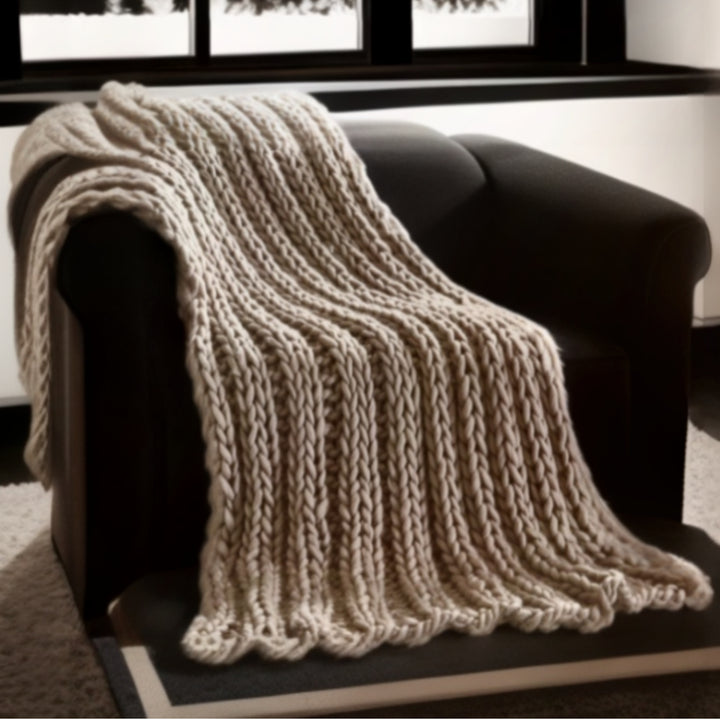 Taupe Knitted Polyester Solid Color Throw Blanket