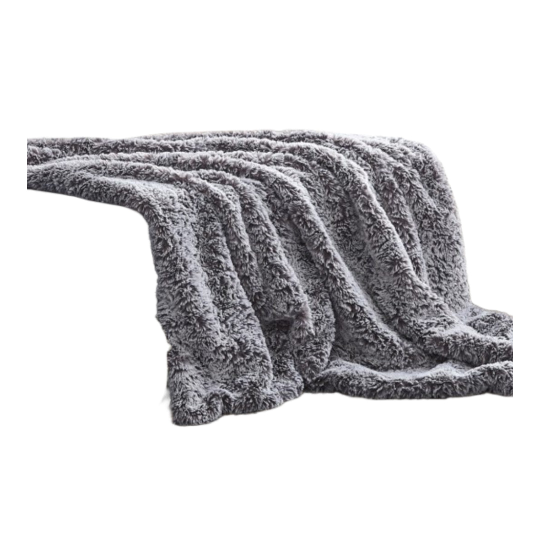 Gray Knitted PolYester Solid Color Plush Throw Blanket