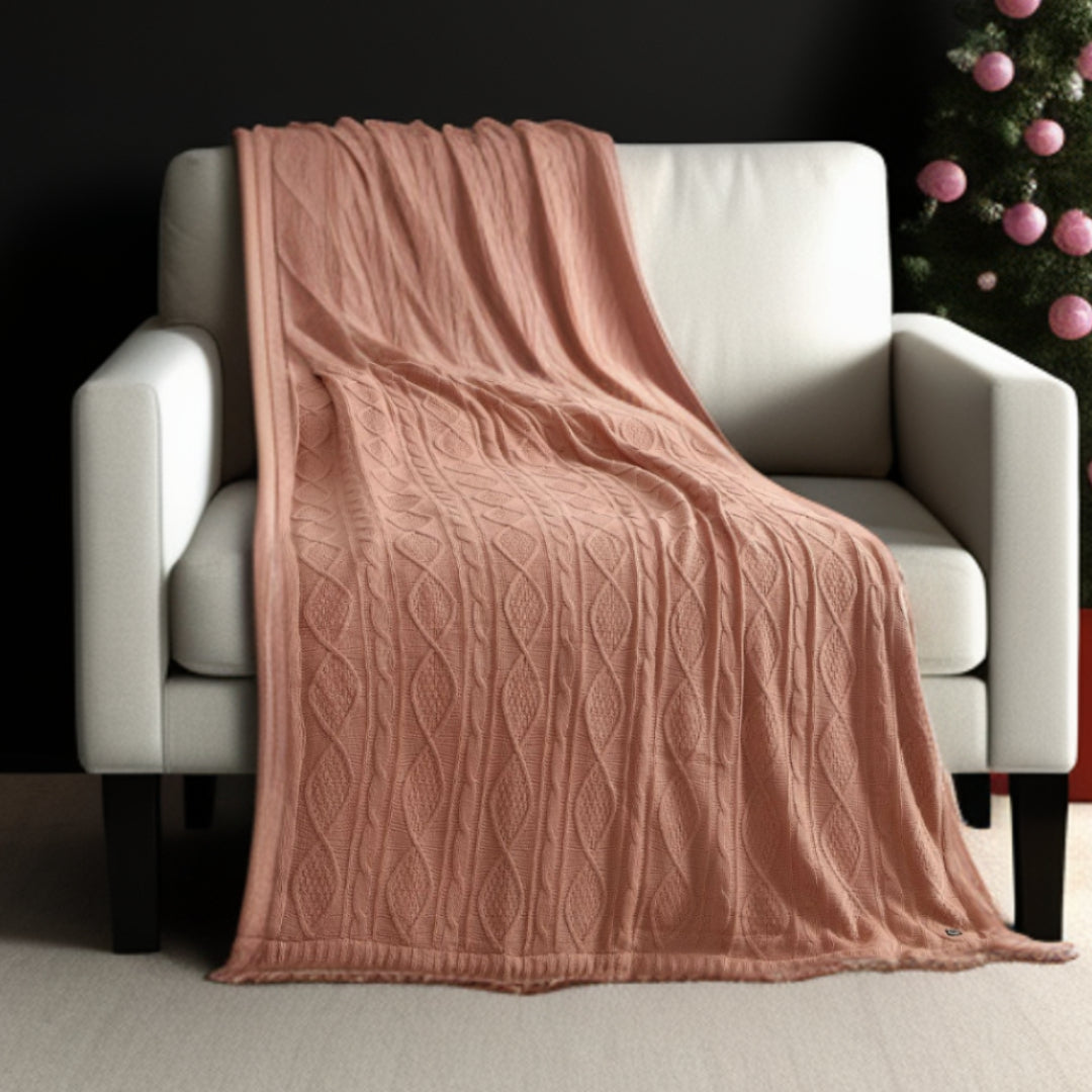 Blush Knitted Acrylic Solid Color Throw Blanket