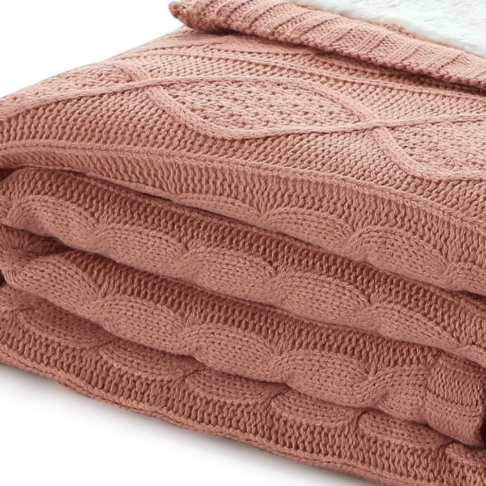 Blush Knitted Acrylic Solid Color Throw Blanket