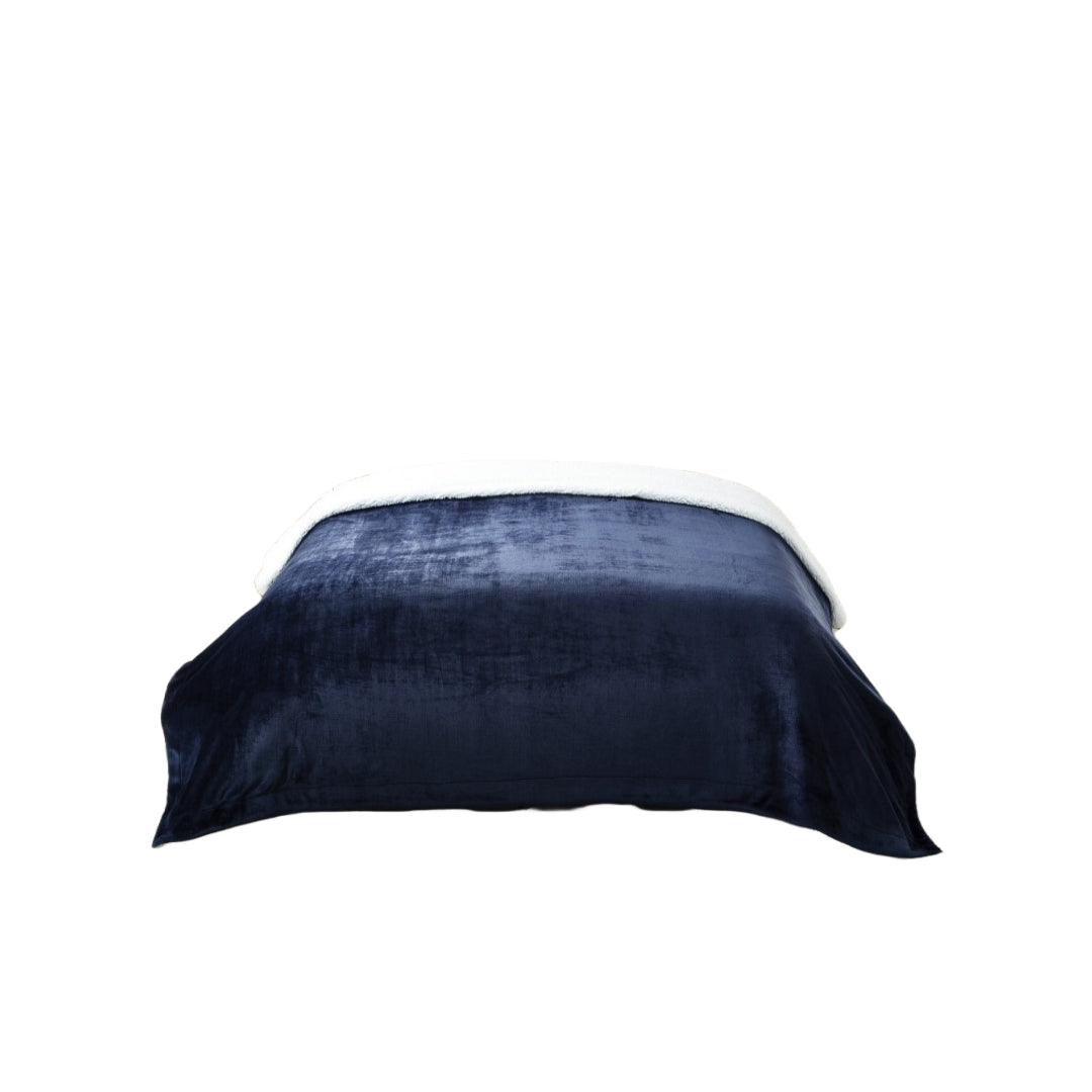 Navy Blue Knitted PolYester Solid Color Plush Queen Blanket