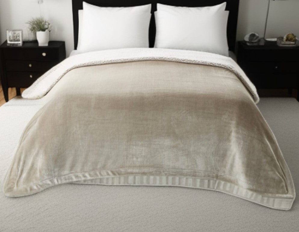 Taupe Knitted PolYester Solid Color Plush Queen Blanket