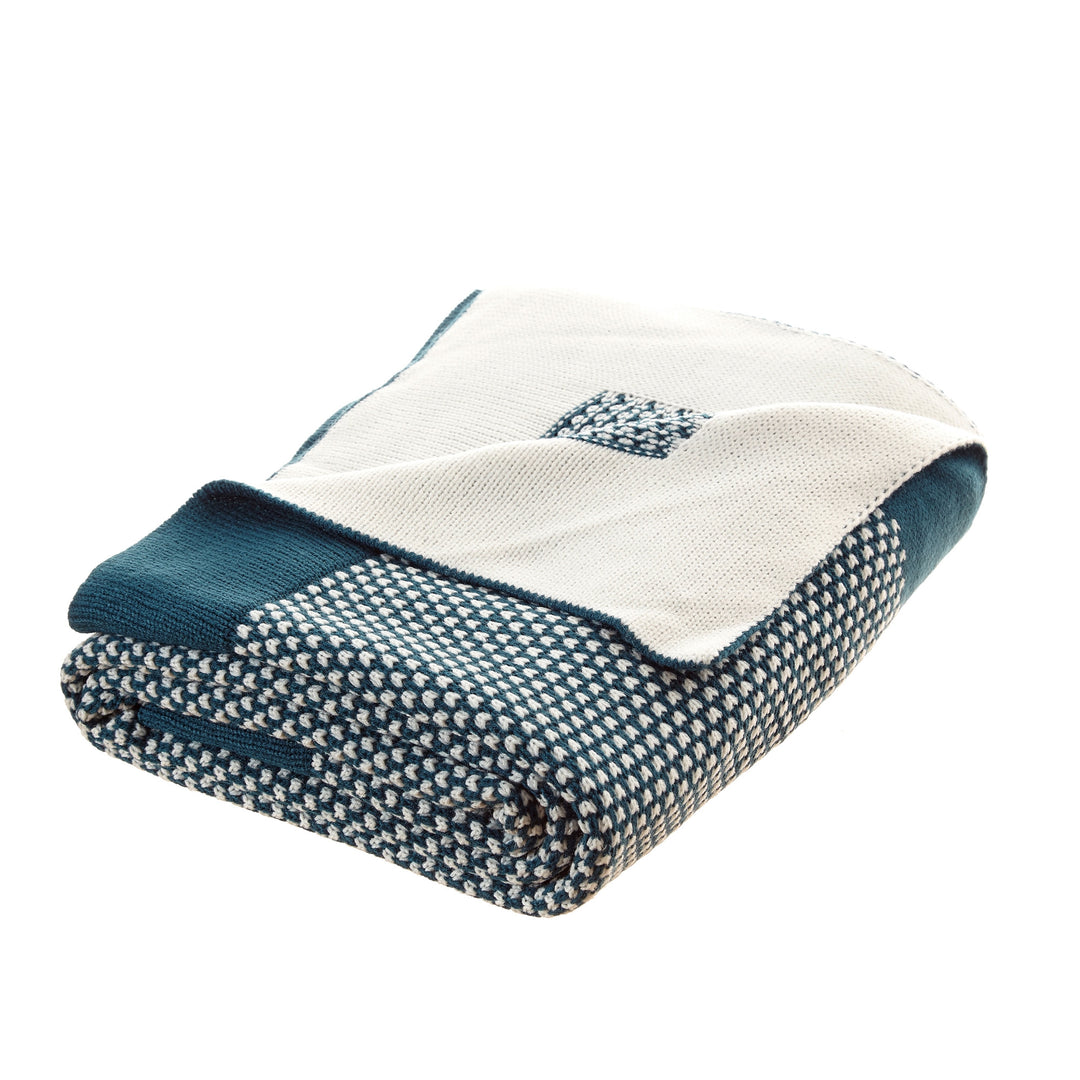 Teal Blue Knitted Acrylic Polka Dots Throw Blanket