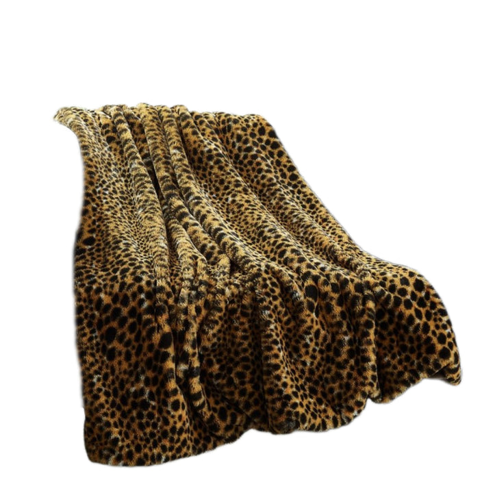 Beige and Ivory Knitted PolYester Animal Print Plush Throw Blanket