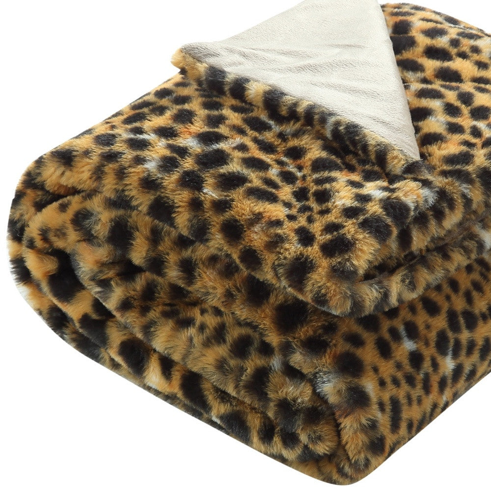 Beige and Ivory Knitted PolYester Animal Print Plush Throw Blanket