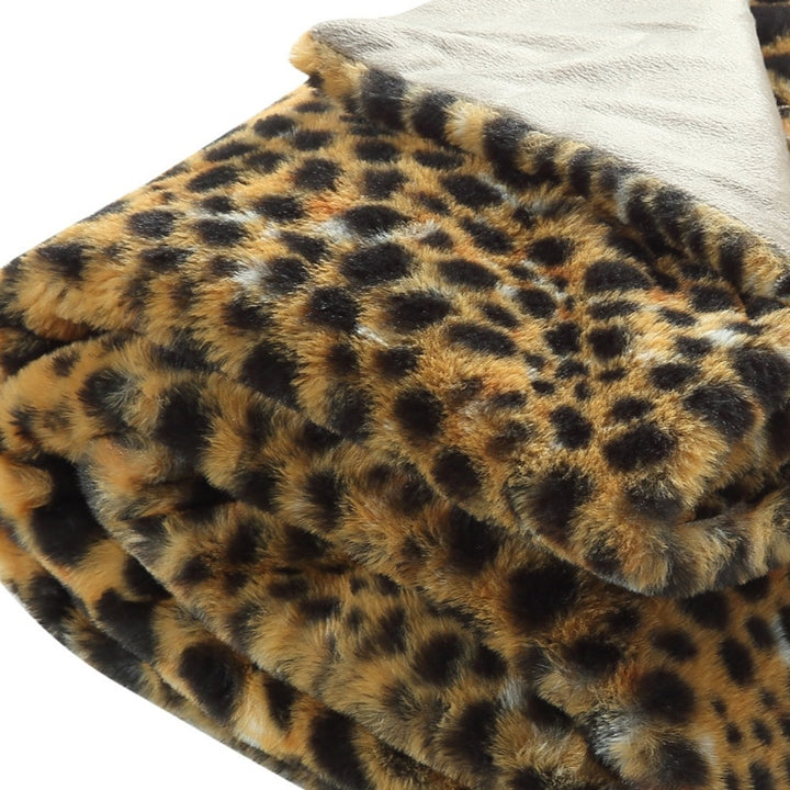 Beige and Ivory Knitted PolYester Animal Print Plush Throw Blanket