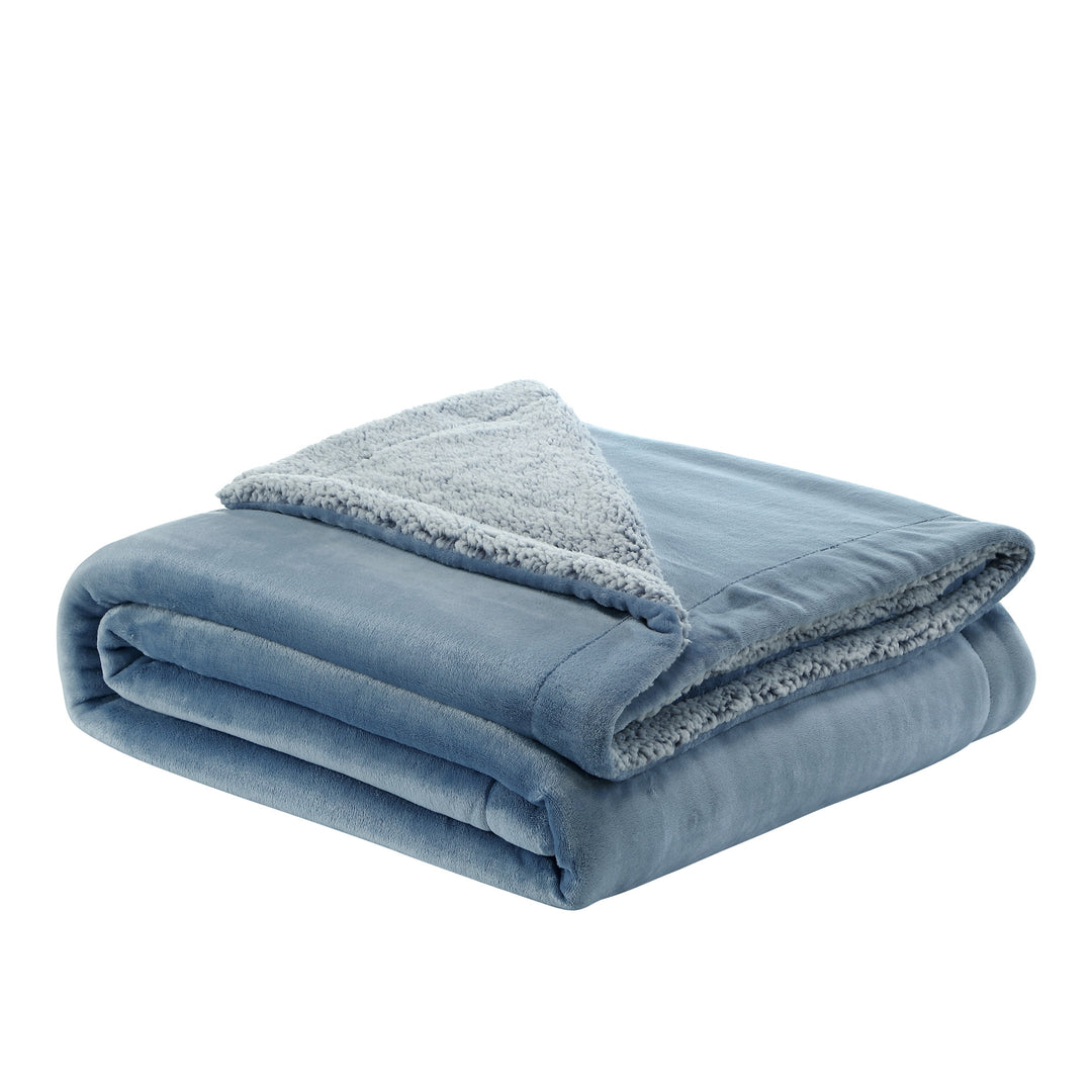 Light Blue Knitted PolYester Solid Color Plush Throw Blanket