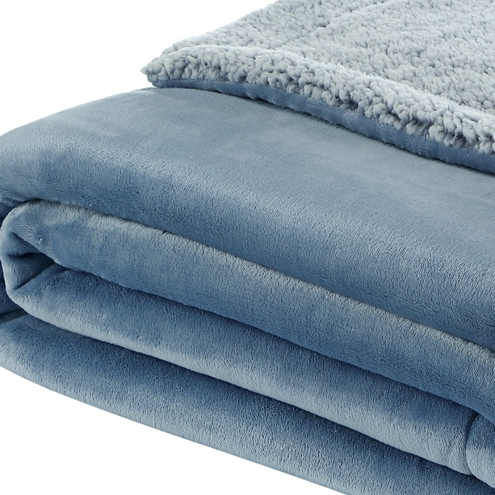 Light Blue Knitted PolYester Solid Color Plush Throw Blanket