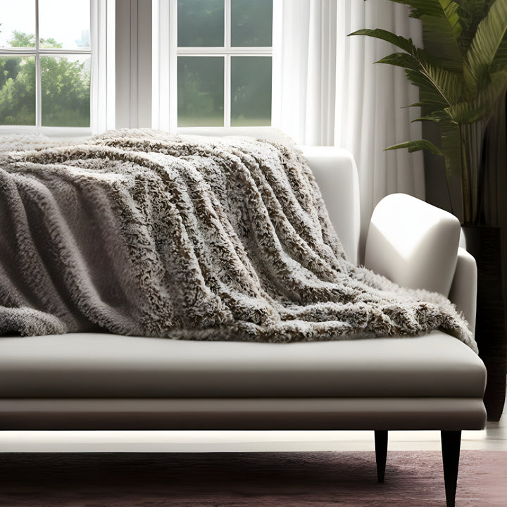 Brown Knitted PolYester Solid Color Plush Throw Blanket