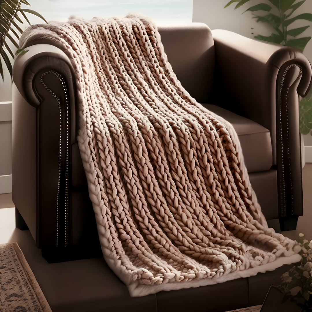 Blush Knitted Polyester Solid Color Throw Blanket