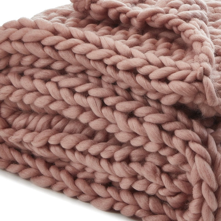 Blush Knitted Polyester Solid Color Throw Blanket