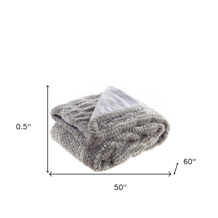 Gray Knitted Acrylic Solid Color Plush Throw Blanket