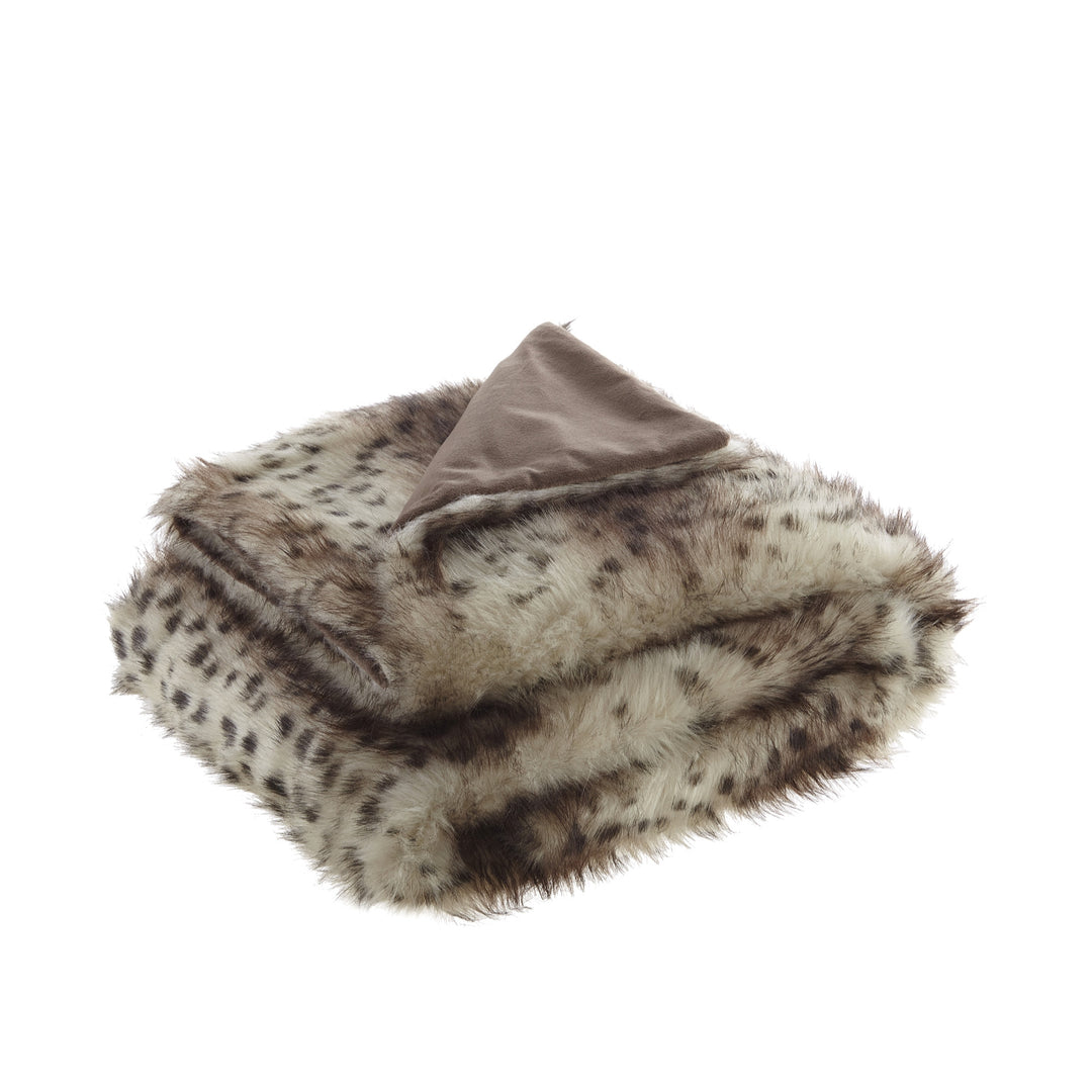 Brown Knitted Polyester Animal Print Throw Blanket