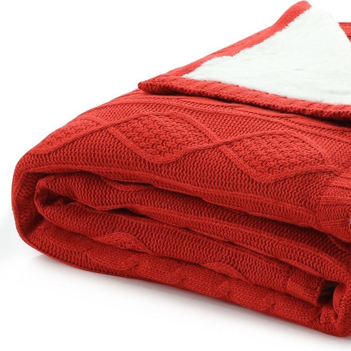 Red Knitted Acrylic Solid Color Throw Blanket