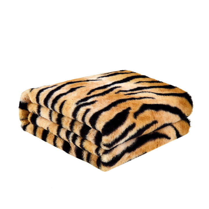 Orange and Black Tiger Print Faux Fur Plush Throw Blanket