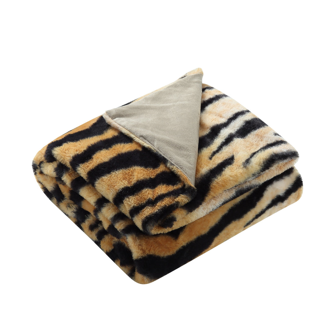 Orange and Black Tiger Print Faux Fur Plush Throw Blanket