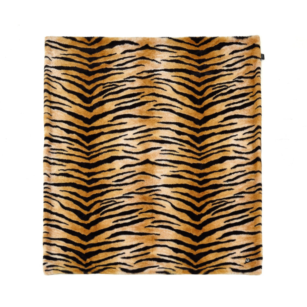 Orange and Black Tiger Print Faux Fur Plush Throw Blanket