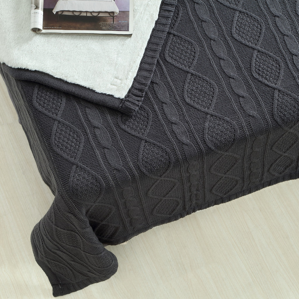 Dark Slate Gray Knitted Acrylic Solid Color Throw Blanket