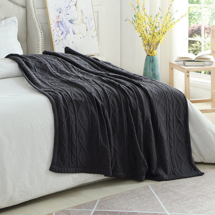 Dark Slate Gray Knitted Acrylic Solid Color Throw Blanket