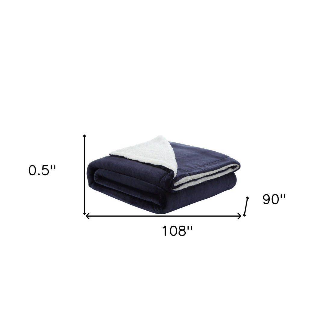 Navy Blue Knitted PolYester Solid Color Plush King Blanket