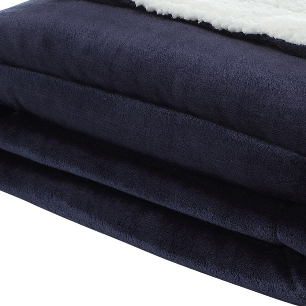 Navy Blue Knitted PolYester Solid Color Plush King Blanket