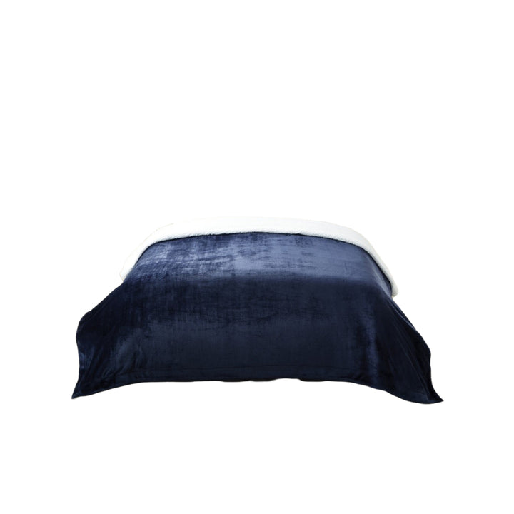 Navy Blue Knitted PolYester Solid Color Plush King Blanket