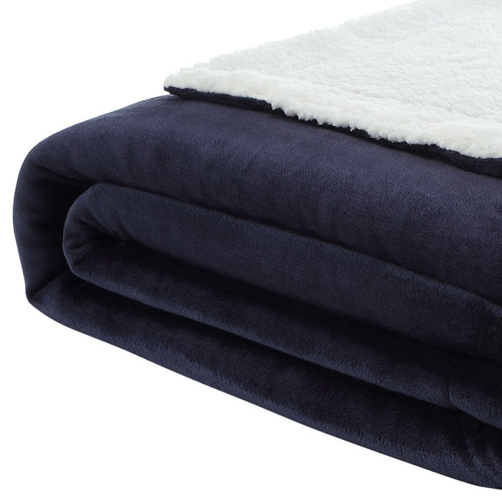 Navy Blue Knitted PolYester Solid Color Plush Throw Blanket