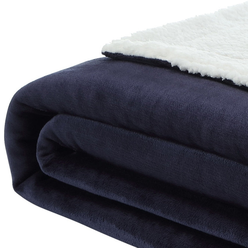 Navy Blue Knitted PolYester Solid Color Plush Throw Blanket