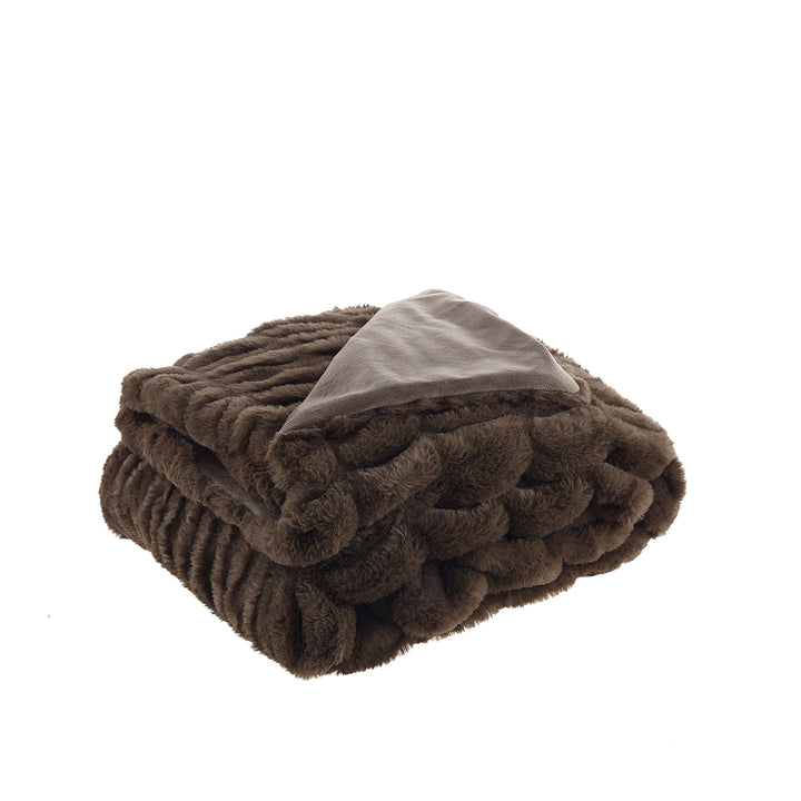 Brown Knitted Faux Fur Throw Blanket