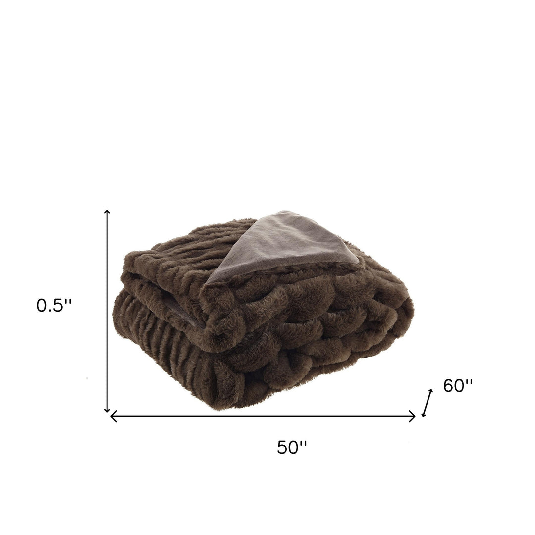 Brown Knitted Faux Fur Throw Blanket