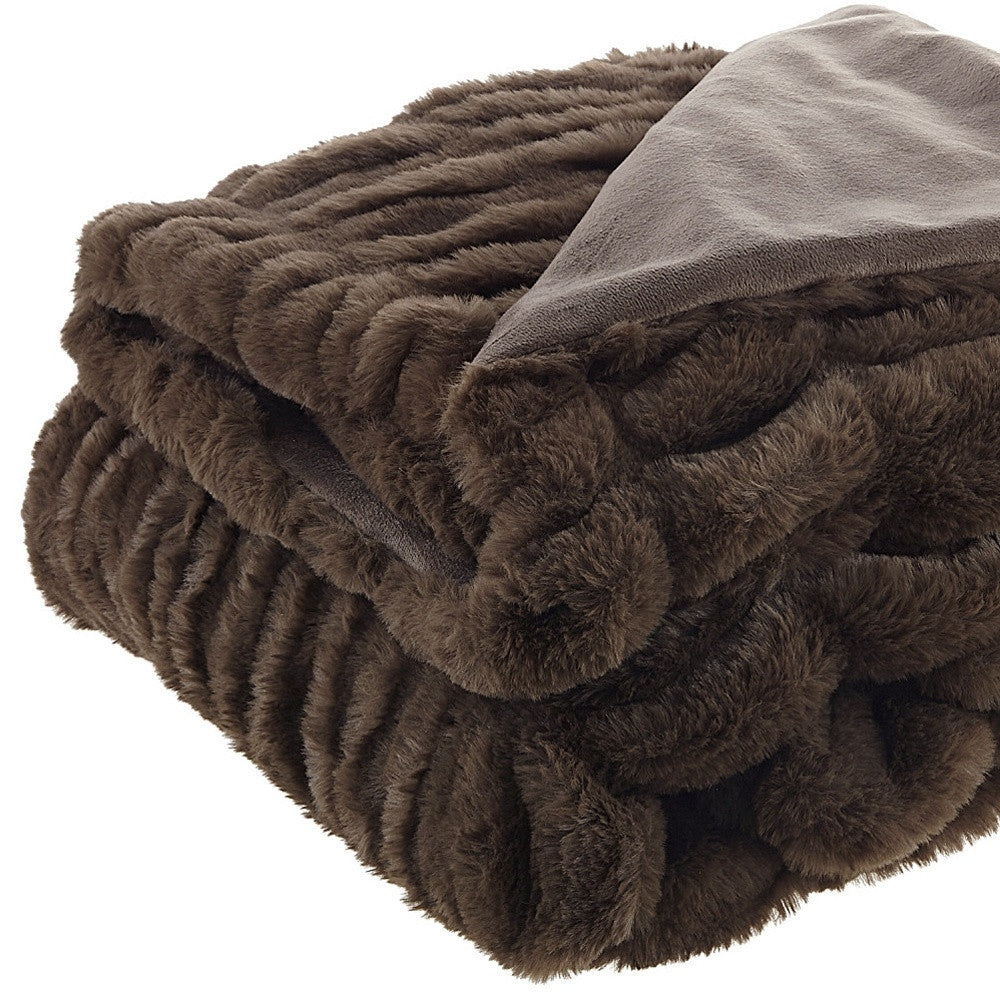 Brown Knitted Faux Fur Throw Blanket