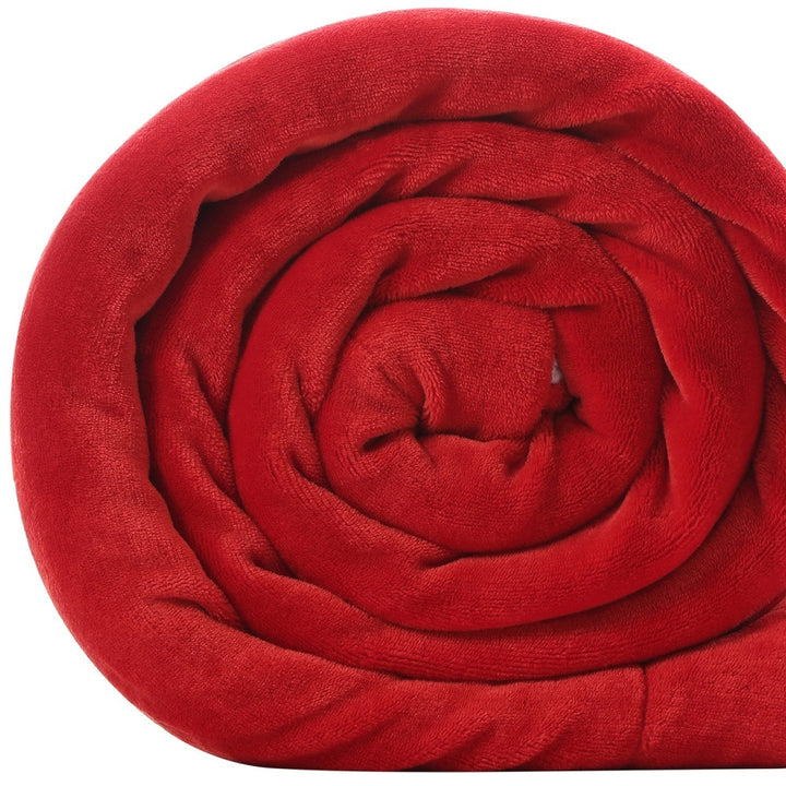 Red Knitted PolYester Solid Color Plush Throw Blanket