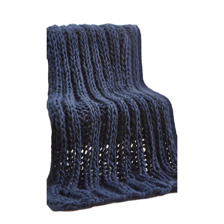 Navy Blue Knitted Polyester Solid Color Throw Blanket