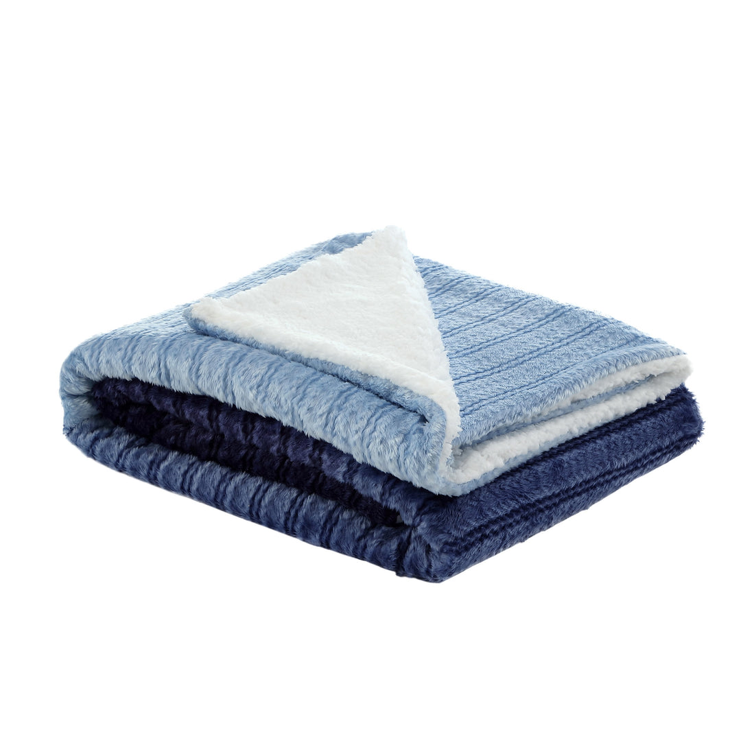 Navy Blue Knitted PolYester Solid Color Plush Throw Blanket