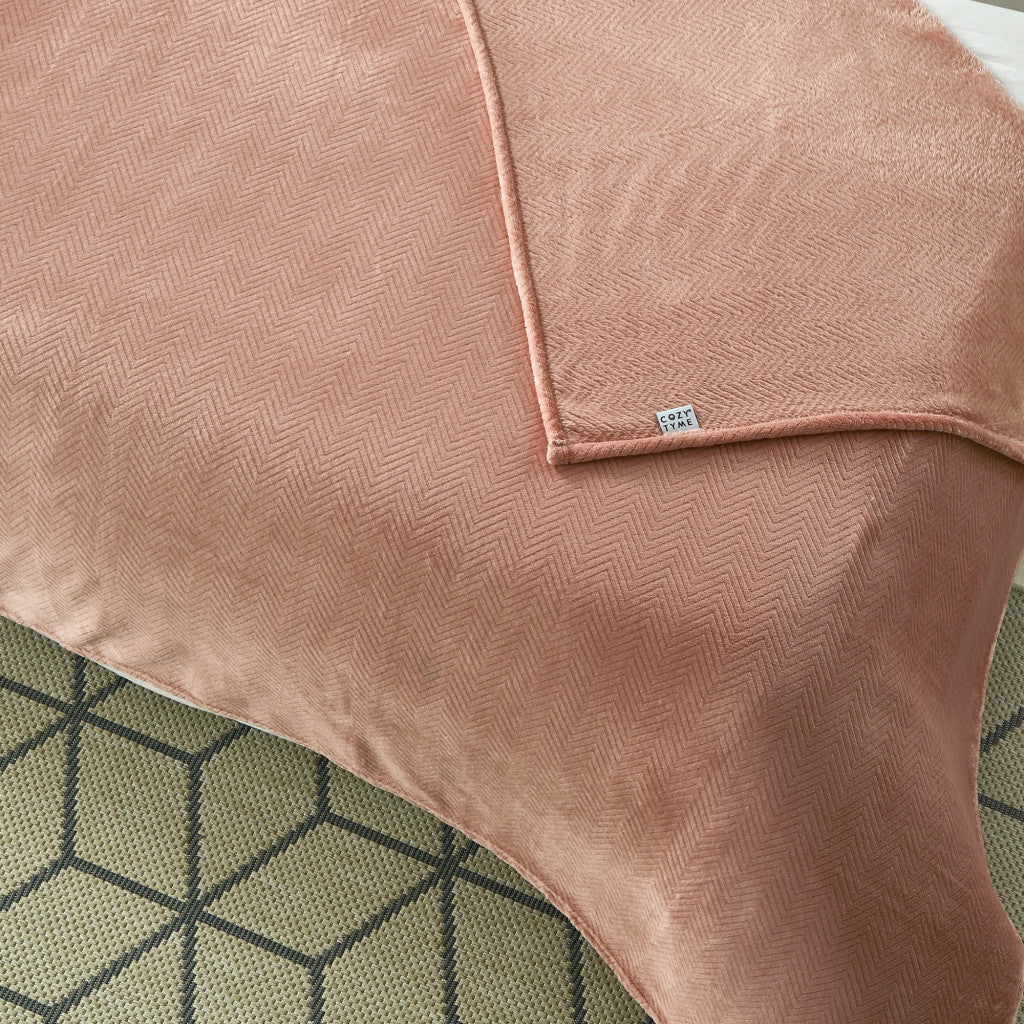 Blush Knitted PolYester Solid Color Plush Throw Blanket