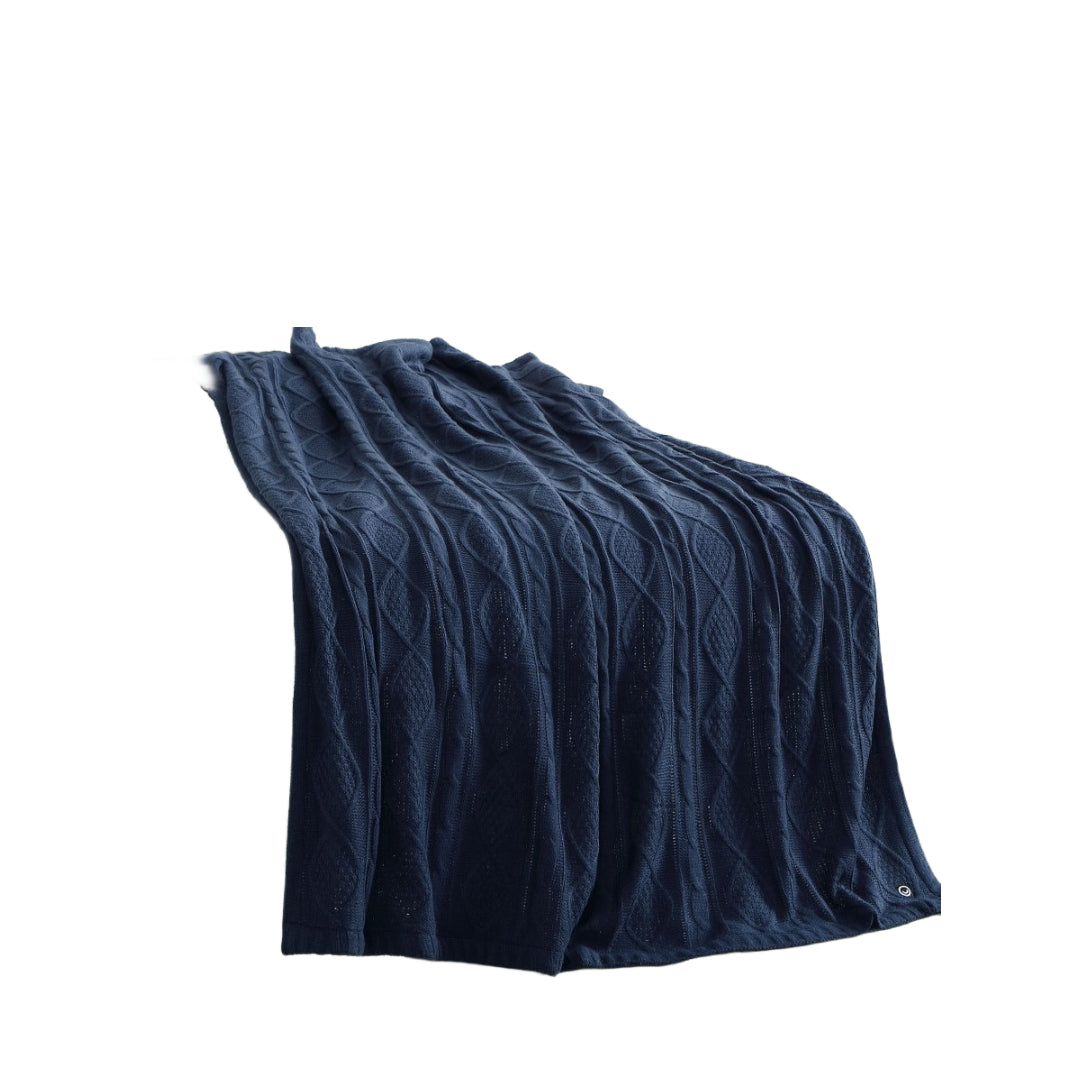 Navy Blue Knitted Acrylic Solid Color Throw Blanket