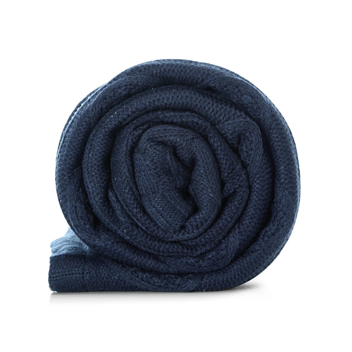 Navy Blue Knitted Acrylic Solid Color Throw Blanket