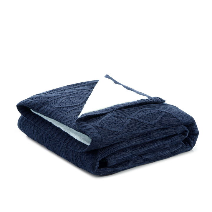 Navy Blue Knitted Acrylic Solid Color Throw Blanket