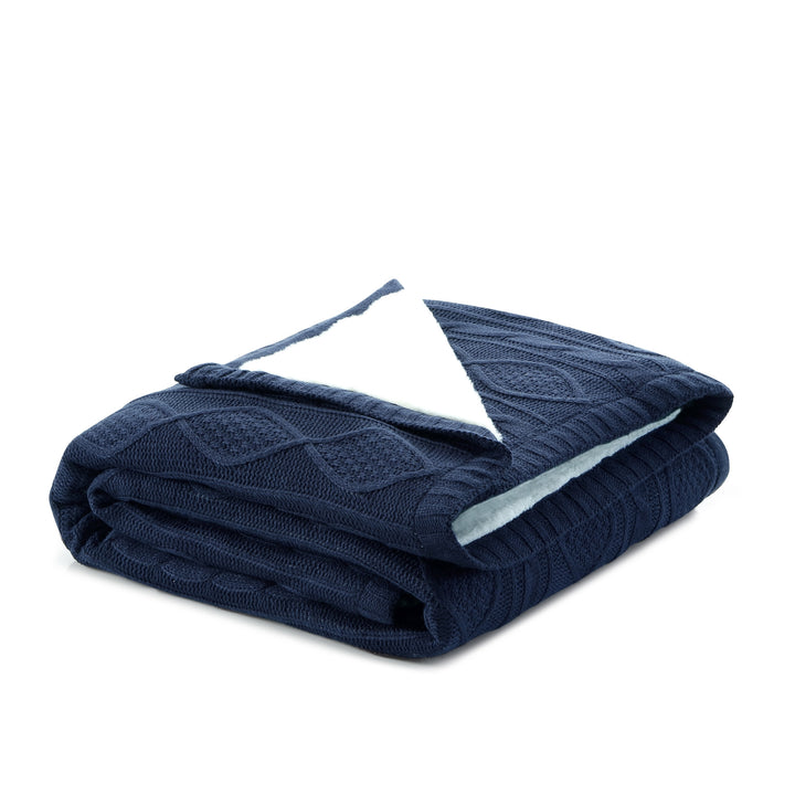 Navy Blue Knitted Acrylic Solid Color Throw Blanket