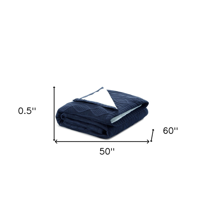 Navy Blue Knitted Acrylic Solid Color Throw Blanket