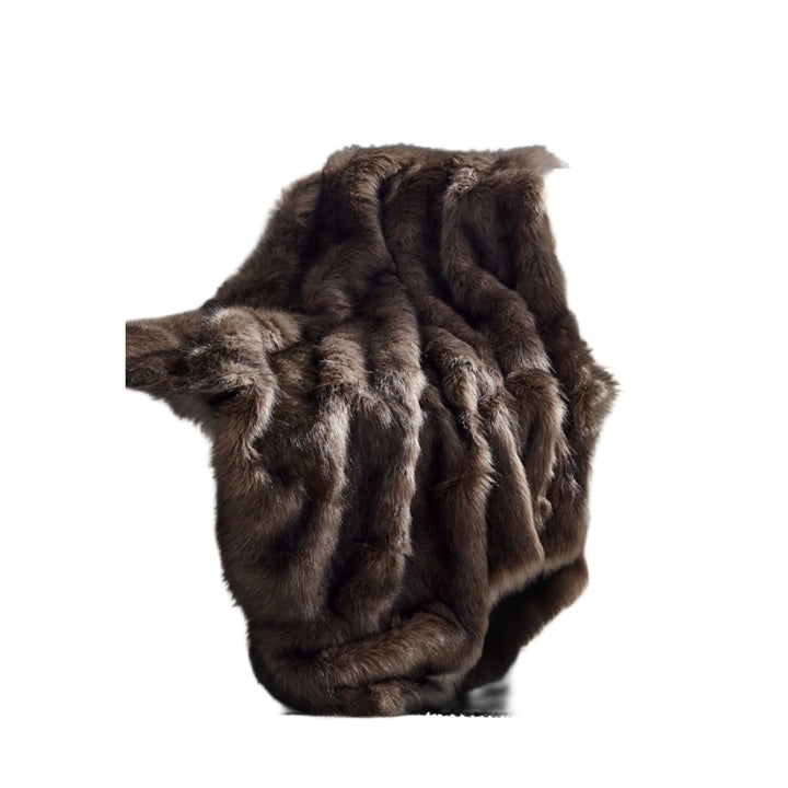 Brown Knitted Acrylic Animal Print Throw Blanket