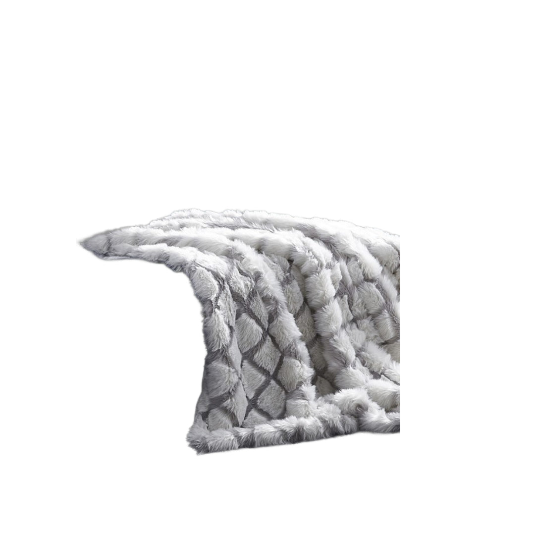 Gray Knitted Acrylic Geometric Throw Blanket